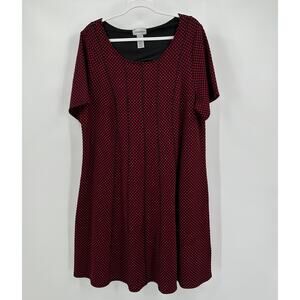 Catherines Womens Midi Dress Size 1X Polka Dot Red Black Classic Elevated Basics